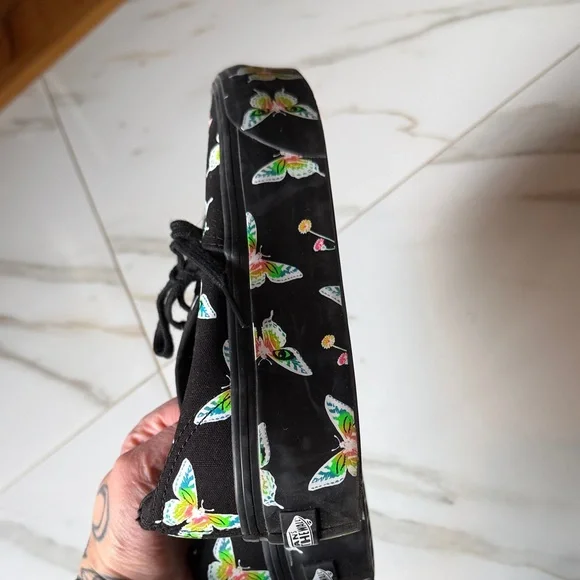 LIMITED EDITION Vans classic Black Canvas Sneakers platform Butterfly Print - Picture 11 of 15